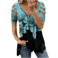 Weens Plus veličine $ $ modna žena V-izrez kratki rukav majica Majica Ljeto Ispiši labavu bluzu
