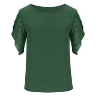 Žene Čvrsti vrhovi Ljetna bluza Crewneck Patchwork Split Majice kratkih rukava Trendy Tunic Ležerne
