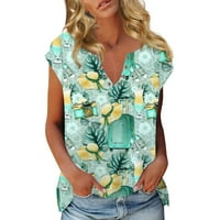 Strungten ljetni modni casual boho cvjetni print casual majica s kratkim rukavima V rect tipke bluza