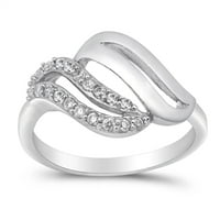 Bijeli kubični cirkonijski elegantni valni izrez prsten sterling srebrna traka nakita ženske muške veličine