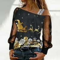 Puuawkoer ženska ležerna bluza za labavu rukav ispisujte mrežicu mreža majica Splice duge žene na majici