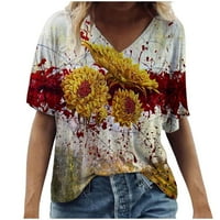 Ženska modna casual plus veličina Scenic Cvijeće Štampanje okruglih vrata T-majice Crveni XL