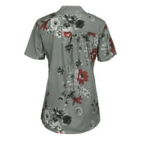 Sivo dugme dolje majice za žene labave FIT Ljeto kratkih rukava cvjetni poslovni casual tops siva 2xl