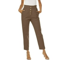 Odobrenje modne žene plus veličina casual solidna elastična struka džep labave hlače smeđi xxl