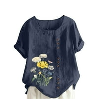 Patlollav ženske ljetne košulje casual okrugli vrat cvijet kratkih rukava Ispis labavih vrhova ponude