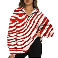 Trendy Womens Prevelizirani polu-zip pulover dugih rukava dugih rukava, duks dukseva za duks teen djevojke padaju Y2K odjeću lagani patentni patentni zatvarač majice crvene boje