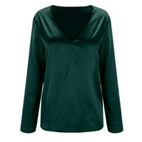 Ženska vježbanje vrhovi u boji V-izrez majica satena svilenkasta mekana najvažnija majica L Green Bluuse