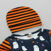Binwwede Baby Boys Girls Halloween Outfits Dugi rukav Dug Print Striped toughts + Hat