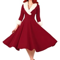 Leey-World Božićne haljine za žene, ženski 3D božićni print okrugli vrat casual flared midi haljina