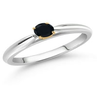 Gem Stone King 0. CT okrugli crni ukras 10k bijeli i žuti zlatni zaručni prsten