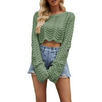 Ženska udobnu valovu obrezane bluze uštedu uštede u boji pulover lagana casual labava Y2K odjeća modna