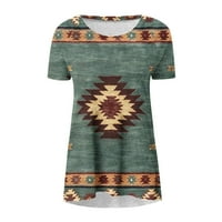 Chueoow ženske vrhove uzročni okrugli vrat vintage love štampanje bluza kratki rukav majica ljetnog