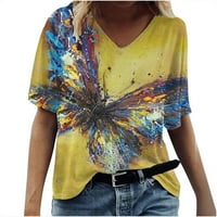 Zodggu Plus Veličina Osnovne majice za žene kratki rukav ženski vrhovi cvjetni leptir grafička bluza