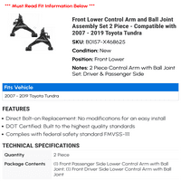 Prednja niža upravljačka ruka i sklop sklopa kuglice - kompatibilan sa - Toyota Tundra