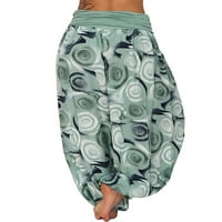 Pfysire ženske cvjetne print harem hlače hipi široke noge palazzo pantalone zelena m