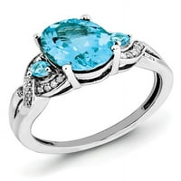 Sterling srebrni ovalni dijamant i plavi Topaz prsten veličine-7