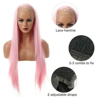 Jedinstvene povoljnije čipke prednje perike za žene 24 svijetlo ružičaste duge ravne kose sa kapicom