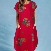 Haljine za žene plus veličine ženska modna cvjetna pomak posada vrata bez rukava bez rukava sa slobodnom dužinom crvena l