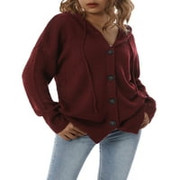 Ehfomius ženski povremeni dugi rukav pleteni kardiganci modni boju jednobojni džemperi sa kapuljačom
