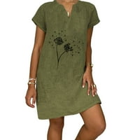 Finelylove duge proljetne haljine seksi haljine A-line Regularni kratki rukav tiskani vojska zelena