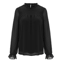 Miayilima crna L majice za žene jesen i zimski okrugli izrez ruffle Solid Boja polka točka dugih rukava