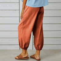 wavsuf ženske pune dužine casual pantalone čišćenje čvrsti elastični struk sa džepovima pamučne posteljine