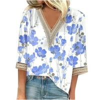 Pyju ženske vintage cvijeće košulje, čipka V izrez casual bluza pluse veličine boho majica na plaži