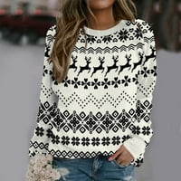 Božićni džemperi za žene dugih rukava ljepljivi sretni praznici okrugli vrat ženski pulover džemper
