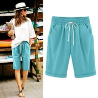 Žene Ljetne pamučne hlače plus veličina visokih struka kratkih kratkih rukava Pokazivanje na plaži Džep