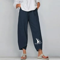 Ženske pamučne posteljine hlače Ljeto Comfy ocean kitovska ispis Obrezane pantalone Lagane Capris Harem