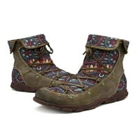 Woobling Ženske čizme Ležerne prilike Retro čizme Side Zip gležnjače Boot ženske zimske cipele Vintage Bootie čipkasta ravna zelena 4,5