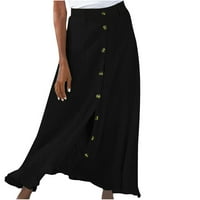 QiaOCaity suknje za žene, žene Ljeto modna čvrsta suknja Sredina struka dugačka haljina Bohemian Swing