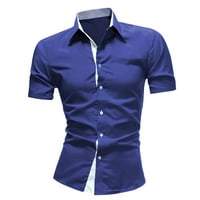 Odeerbi Muška ljetna casual majica patchwork gumb Slim Fit košulja Ovratnik kratkih rukava bluza bijela