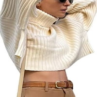 Peyakidsaa ženski ležerni džemper pleteni pulover dugih rukava dugih rukava labav usjev vrhovi