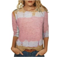 Pink Womens Clearence Ženska modna tiskana majica Srednja rukava rukavi bluza Okrugli vrat Ležerne prilike
