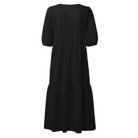 Homchy crne haljine za žene casual solid puff o izrez za širenje posteljine black xl
