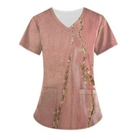 Ženski bluze V-izrez otisnuta povremene ženske kratkih rukava, ljetna bluza kratkih rukava ružičasta