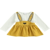 Calsunbaby Kids Baby Girls haljina s dugim rukavima s crtanim zeko ušima nagledne uskrsne haljine žute 3- godine