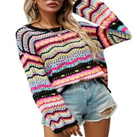MubIneo Ženski džemper sa slobodnim stilom, raznobojne boje dugih rukava s okruglim ovratnikom