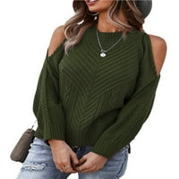 Pleteni kardigan džemper žene čvrste boje hladnog ramena pulover dugih rukava