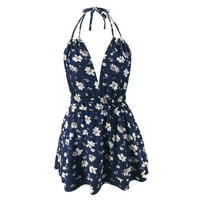 Haljine za prodaju za žene za žene bez rukava za tisak cvjetni uzorak V-izrez Maxi Backless Loop Fit