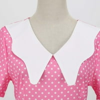 Ružičaste haljine za žene modne ružičaste polke točkice Ispis tunika kvadratnih vrata Flowy ljuljačka