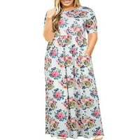 Ljetne haljine za žene plus veličine kratkih rukava Tisak cvjetnog uzorka Okrugli izrez Maxi Loose Fit