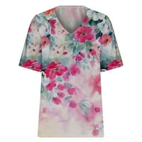 Miluxas Tops Clearence Plus size Ženski scenski cvjetovi Tiskanje V-izrez T-majice Tops Hot Pink 10