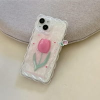 Tulip telefon za iPhone pro max, slatka čist ružičasta valovita koreja cvjetna pokrivača za cvijeće