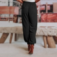 pantalone za žene dame casual pantalone, čvrste ubodne džepove čipkaste hlače crna + xl