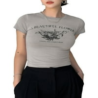 Gwiyeopda Ženska majica kratkih rukava Ležerne prilike ljetne usjeve Top T-majice Basic Tees Thirt Streetwear