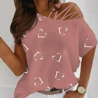 Ženske bluze Dame Fashion Sexy Love Print Okrugli vrat Neregularni kratki rukav ružičasti m