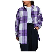 Ženska boja blok plairana majica dolje Flannel Cardigan džepovi dugih rukava bluza