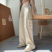 Teretne hlače sa visokim strukom Žene Solid Color Loove Draystring Ravne pantalone Ležerne prilike široke